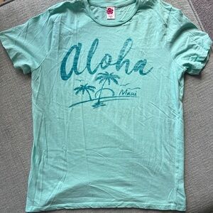Aloha Graphic Tee in Light Blue Green Teal XL